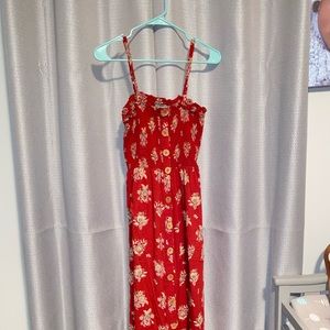 Red floral maxi dress with buttons